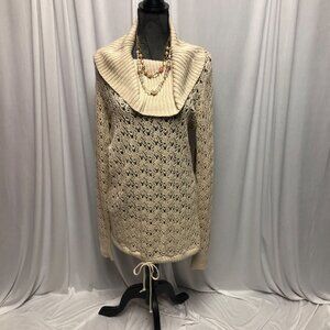 Ruff Hewn Sweater Womens Size Large Oatmeal Cowl Neck Crocheted Tunic NEW